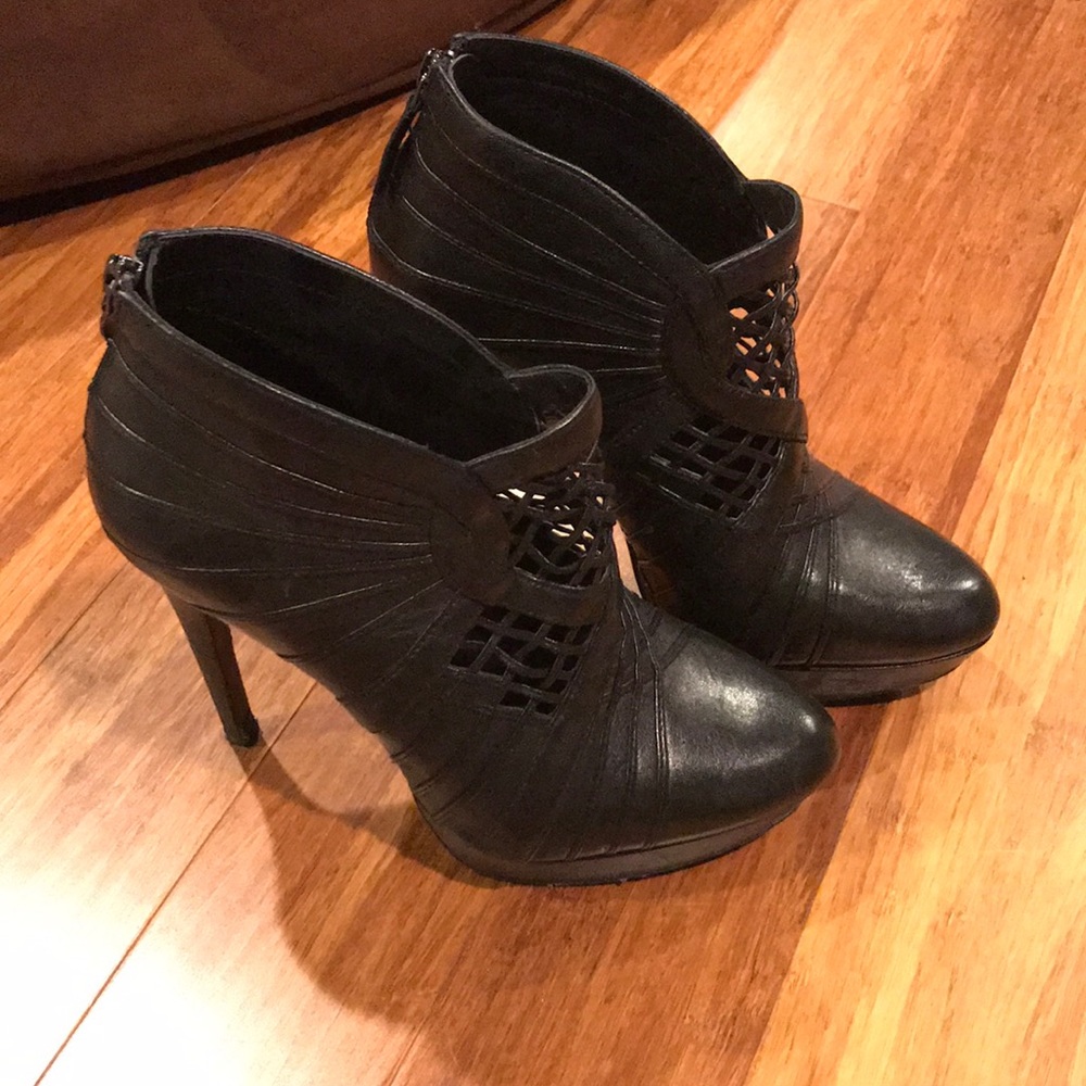 Black leather booties